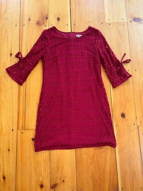 DB Established 1962 Burgundy Crochet Long Sleeve Dress Petite 14P